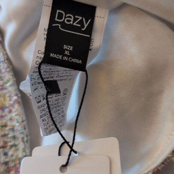 Dazy Sleeveless Textured Tweed Pastel Rainbow Halter Vest Women's XL NWT - Picture 2 of 11